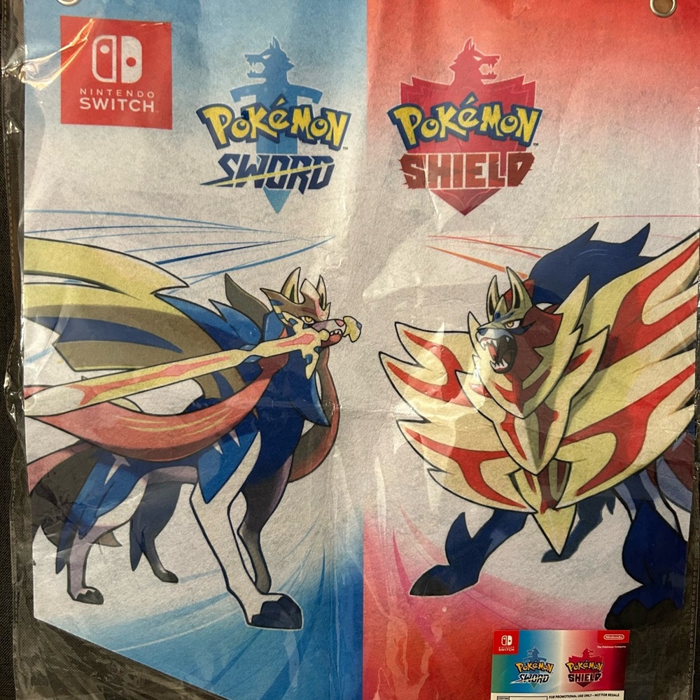 Nintendo Red and Blue Pokémon Sword and Shield Video Game Banner